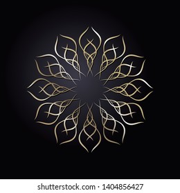 Decorative round gold frame for design with a abstract floral ornament. Circle frame. Elegant element for printing of cards, invitations, books, for textiles, engraving, forging. Veсtor