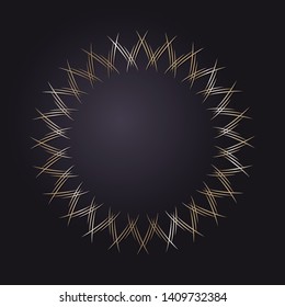 Decorative round gold frame for design with a abstract floral ornament. Circle frame. Elegant element for printing of cards, invitations, books, for textiles, engraving, forging. Vector.