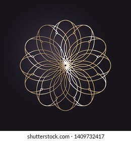 Decorative round gold frame for design with a abstract floral ornament. Circle frame. Elegant element for printing of cards, invitations, books, for textiles, engraving, forging. Vector.