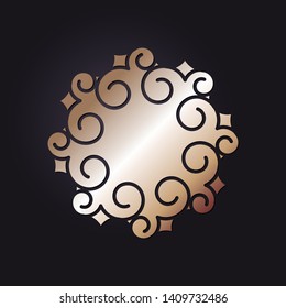 Decorative round gold frame for design with a abstract floral ornament. Circle frame. Elegant element for printing of cards, invitations, books, for textiles, engraving, forging. Vector.