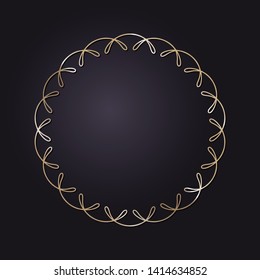 Decorative round gold frame for design with a abstract floral ornament. Circle frame. Elegant element for printing of cards, invitations, books, for textiles, engraving, forging. Vector.