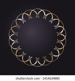 Decorative round gold frame for design with a abstract floral ornament. Circle frame. Elegant element for printing of cards, invitations, books, for textiles, engraving, forging. Vector.