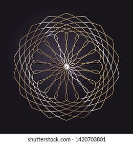 Decorative round gold frame for design with a abstract floral ornament. Circle frame. Elegant element for printing of cards, invitations, books, for textiles, engraving, forging. Vector.