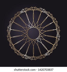 Decorative round gold frame for design with a abstract floral ornament. Circle frame. Elegant element for printing of cards, invitations, books, for textiles, engraving, forging. Vector.