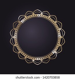 Decorative round gold frame for design with a abstract floral ornament. Circle frame. Elegant element for printing of cards, invitations, books, for textiles, engraving, forging. Vector.