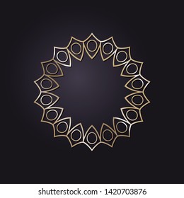 Decorative round gold frame for design with a abstract floral ornament. Circle frame. Elegant element for printing of cards, invitations, books, for textiles, engraving, forging. Vector.