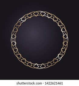 Decorative round gold frame for design with a abstract floral ornament. Circle frame. Elegant element for printing of cards, invitations, books, for textiles, engraving, forging. Vector.