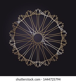 Decorative round gold frame for design with a abstract floral ornament. Circle frame. Elegant element for printing of cards, invitations, books, for textiles, engraving, forging. Vector.