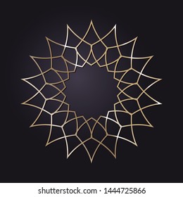Decorative round gold frame for design with a abstract floral ornament. Circle frame. Elegant element for printing of cards, invitations, books, for textiles, engraving, forging. Vector.