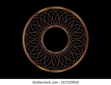 Decorative round gold frame, Mandala for design with floral ornament. Circle border template for printing postcards, invitations, books, for textiles, engraving, wooden furniture, forging. Vector