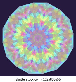 Decorative round iridescent background made of polygons.