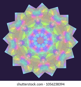 Decorative round iridescent background made of polygons.