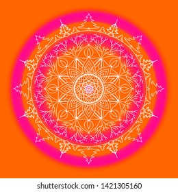 Decorative round lace ornate mandala. Bright pattern for print, scrapbook, cards, web design. Abstract colorful background.