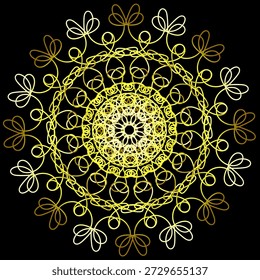 Decorative round lace pattern in gold on a black background