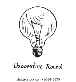 Decorative round lamp type, woodcut style design, hand drawn doodle, sketch in pop art style, isolated vector illustration