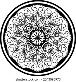 Mandala redonda decorativa. Un adorno circular creativo y flowe . Patrón simétrico redondo abstracto. Patrón étnico oriental. Decoración floral. Diseño de tatuajes. Ilustración vectorial.