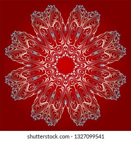 Decorative Round Mandala From Floral Elements. Vector Illustration. For Coloring Book, Greeting Card, Invitation, Tattoo. Anti-Stress Therapy Pattern. Silver, red color.