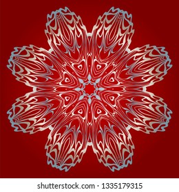 Decorative Round Mandala From Floral Elements. Vector Illustration. For Coloring Book, Greeting Card, Invitation, Tattoo. Anti-Stress Therapy Pattern. Silver, red color.