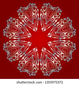 Decorative Round Mandala From Floral Elements. Vector Illustration. For Coloring Book, Greeting Card, Invitation, Tattoo. Anti-Stress Therapy Pattern. Silver, red color.
