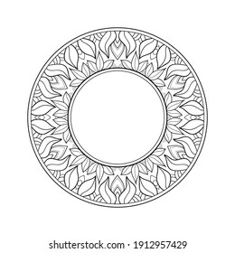 Decorative round mandala with floral patterns on a white isolated background. Suitable for coloring book pages, card, invitation.