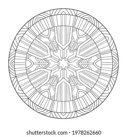 Decorative Round Mandala With Striped Patterns On A White Isolated Background. For Coloring Book Pages.