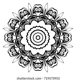 Decorative round ornament. Anti-stress therapy pattern. Hand drawn vector frame design.