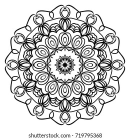 Decorative round ornament. Anti-stress therapy pattern. Hand drawn vector frame design.