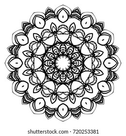 Decorative round ornament. Anti-stress therapy pattern. Hand drawn vector frame design.