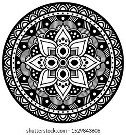 Decorative round ornament, black-white, isolated on white. Good decoration for the holidays. Perfect for printing, laser cutting.