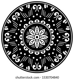 Decorative round ornament, black-white, isolated on white. Good decoration for the holidays. Perfect for printing, laser cutting.