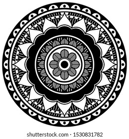 Decorative round ornament, black-white, isolated on white. Good decoration for the holidays. Perfect for printing, laser cutting.