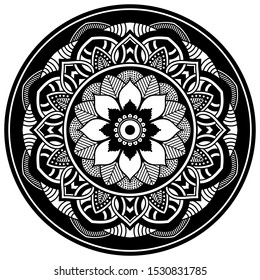 Decorative round ornament, black-white, isolated on white. Good decoration for the holidays. Perfect for printing, laser cutting.