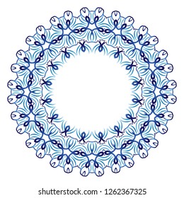 Decorative round ornament. Ceramic tile pattern. Pattern for plates or dishes. Islamic, indian, arabic motifs. Porcelain pattern design. Abstract floral ornament border. Vector stock illustration