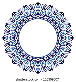 Decorative round ornament. Ceramic tile pattern. Pattern for plates or dishes. Islamic, indian, arabic motifs. Porcelain pattern design. Abstract floral ornament border. Vector stock illustration