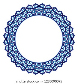 Decorative round ornament. Ceramic tile pattern. Pattern for plates or dishes. Islamic, indian, arabic motifs. Porcelain pattern design. Abstract floral ornament border. Vector stock illustration