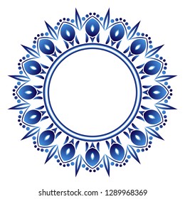 Decorative round ornament. Ceramic tile pattern. Pattern for plates or dishes. Islamic, indian, arabic motifs. Porcelain pattern design. Abstract floral ornament border. Vector stock illustration