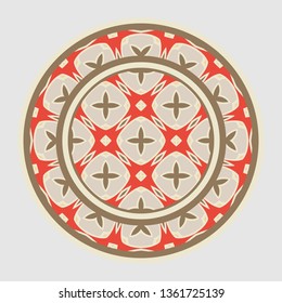 Decorative round ornament. Ceramic tile pattern. Pattern for plates or dishes.  Porcelain pattern design. Abstract floral ornament border