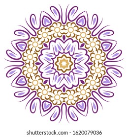 Decorative round ornament. Ceramic tile pattern. Pattern for plates or dishes. Islamic, indian, arabic motifs. Porcelain pattern design. Abstract floral ornament border. Vector stock illustration