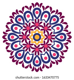 Decorative round ornament. Ceramic tile pattern. Pattern for plates or dishes. Islamic, indian, arabic motifs. Porcelain pattern design. Abstract floral ornament border. Vector stock illustration