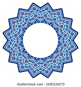 Decorative round ornament. Ceramic tile pattern. Pattern for plates or dishes. Islamic, indian, arabic motifs. Porcelain pattern design. Abstract floral ornament border. Vector stock illustration