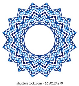 Decorative round ornament. Ceramic tile pattern. Pattern for plates or dishes. Islamic, indian, arabic motifs. Porcelain pattern design. Abstract floral ornament border. Vector stock illustration