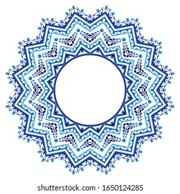 Decorative round ornament. Ceramic tile pattern. Pattern for plates or dishes. Islamic, indian, arabic motifs. Porcelain pattern design. Abstract floral ornament border. Vector stock illustration