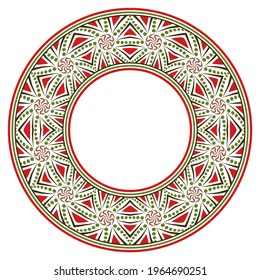 Decorative round ornament. Ceramic tile border. Pattern for plates or dishes. Islamic, indian, arabic motifs. Porcelain pattern design. Abstract floral ornament border. Vector stock illustration