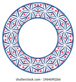 Decorative round ornament. Ceramic tile border. Pattern for plates or dishes. Islamic, indian, arabic motifs. Porcelain pattern design. Abstract floral ornament border. Vector stock illustration