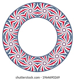 Decorative round ornament. Ceramic tile border. Pattern for plates or dishes. Islamic, indian, arabic motifs. Porcelain pattern design. Abstract floral ornament border. Vector stock illustration