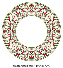 Decorative round ornament. Ceramic tile border. Pattern for plates or dishes. Islamic, indian, arabic motifs. Porcelain pattern design. Abstract floral ornament border. Vector stock illustration