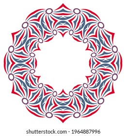 Decorative round ornament. Ceramic tile border. Pattern for plates or dishes. Islamic, indian, arabic motifs. Porcelain pattern design. Abstract floral ornament border. Vector stock illustration