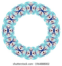 Decorative round ornament. Ceramic tile border. Pattern for plates or dishes. Islamic, indian, arabic motifs. Porcelain pattern design. Abstract floral ornament border. Vector stock illustration