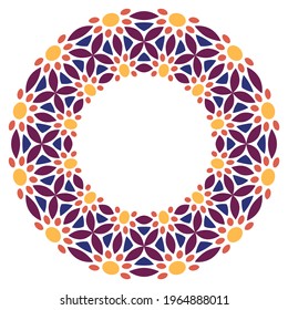 Decorative round ornament. Ceramic tile border. Pattern for plates or dishes. Islamic, indian, arabic motifs. Porcelain pattern design. Abstract floral ornament border. Vector stock illustration