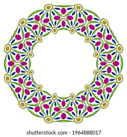 Ornamento redondo decorativo. Borde cerámico de azulejos. Patrón para platos o platos. Motivos islámicos, indios, árabes. Diseño de patrones de porcelana. Borde de ornamento floral abstracto. Ilustración de material vectorial